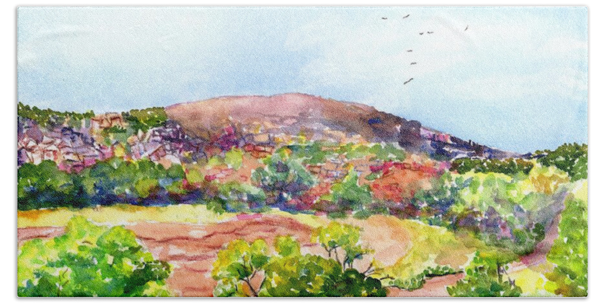 Texas Beach Towel featuring the painting Enchanted Rock Mountain Texas by Carlin Blahnik CarlinArtWatercolor