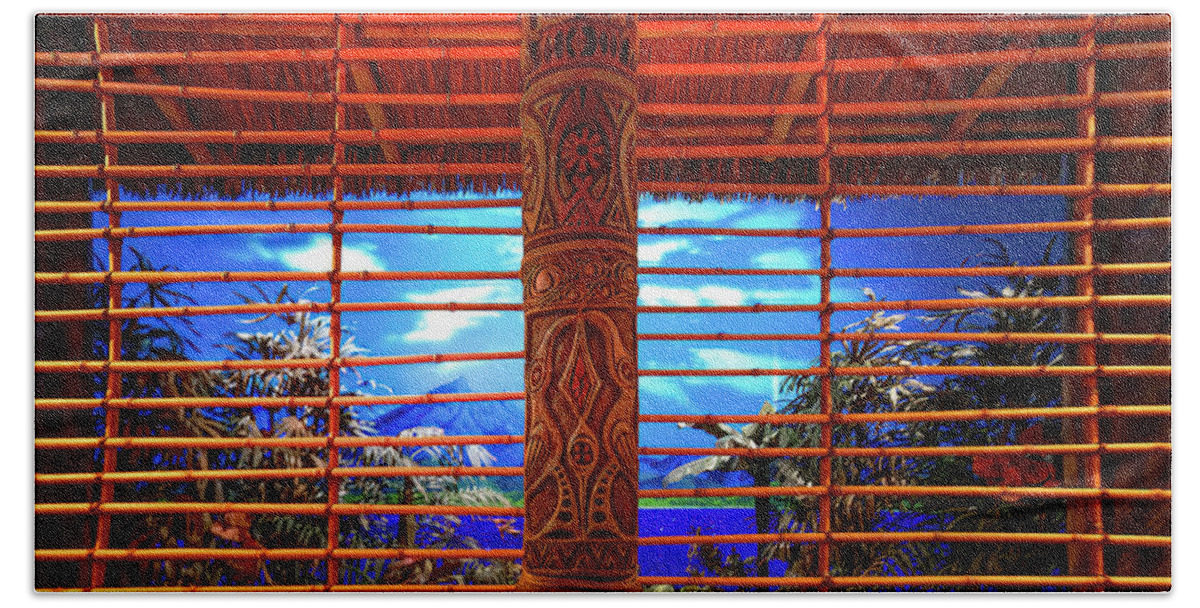 Magic Kingdom Beach Towel featuring the photograph Enchanted Tiki Room Window Diorama by Mark Andrew Thomas