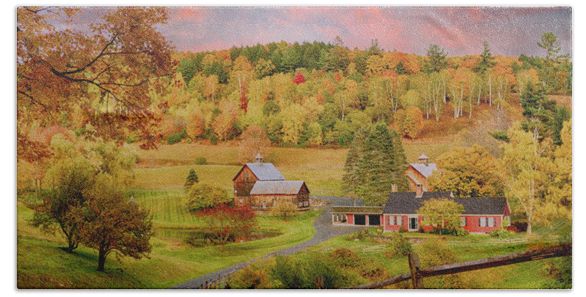 Sleepy Hollow Farm Beach Towel featuring the photograph End of a Vermont Day in Autumn by Jeff Folger