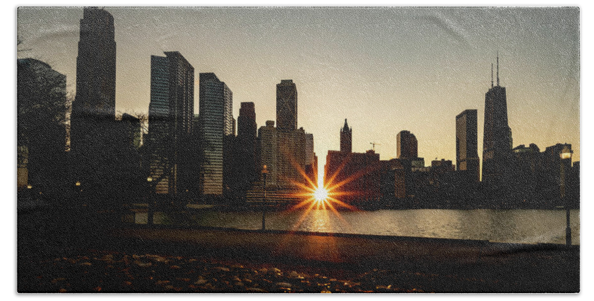 Sunset Beach Towel featuring the photograph Equinox sunset in Chicago by Sven Brogren