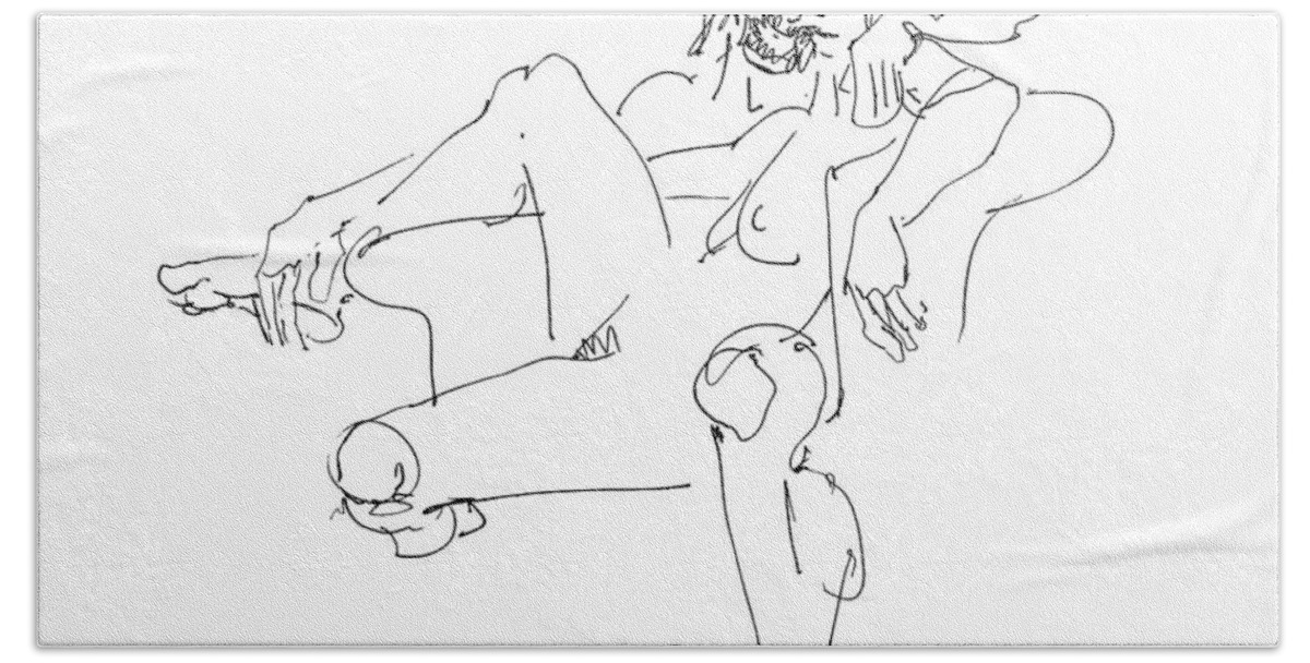 Couples Beach Towel featuring the drawing Erotic Couple Drawings 10 by Gordon Punt