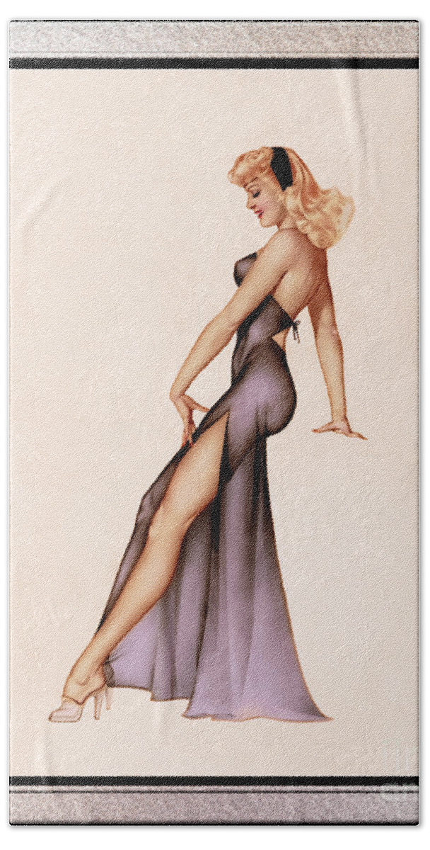 Varga Girl In Black Negligee Beach Towel featuring the painting Esquire Calendar Girl 1946 by Alberto Vargas Pin-up Wall Art Decor by Rolando Burbon