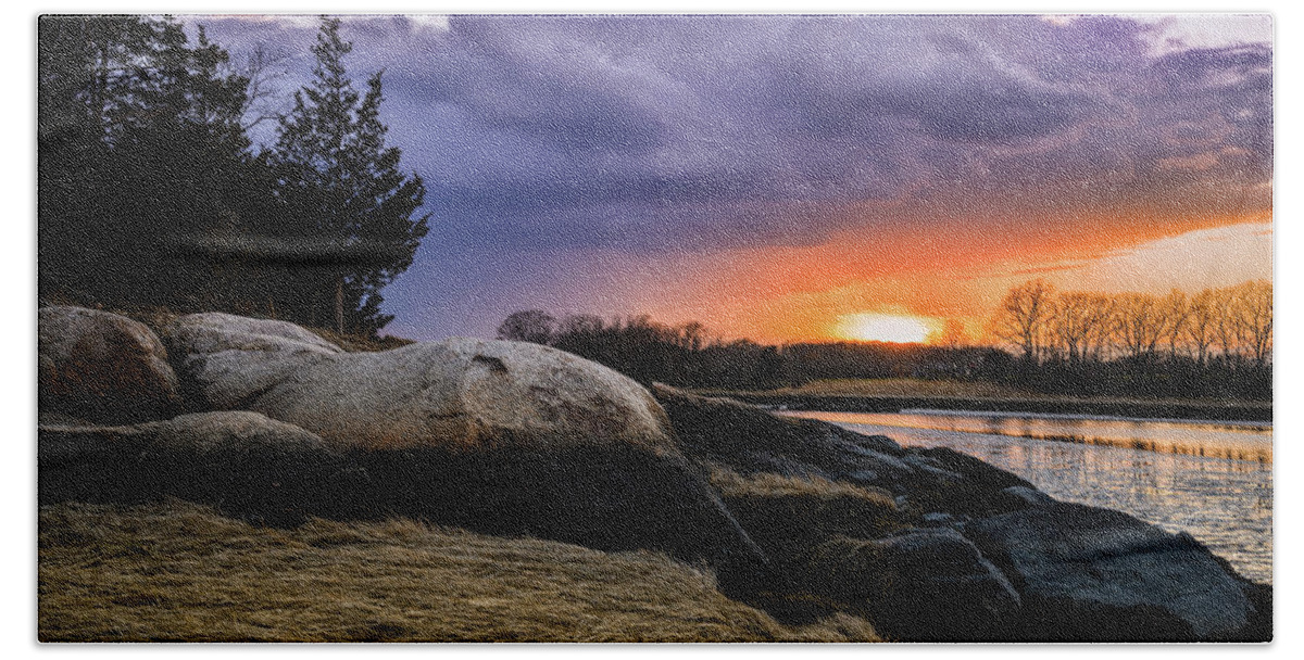 Essex River Sunset Beach Towel featuring the photograph Essex River Sunset by Michael Hubley