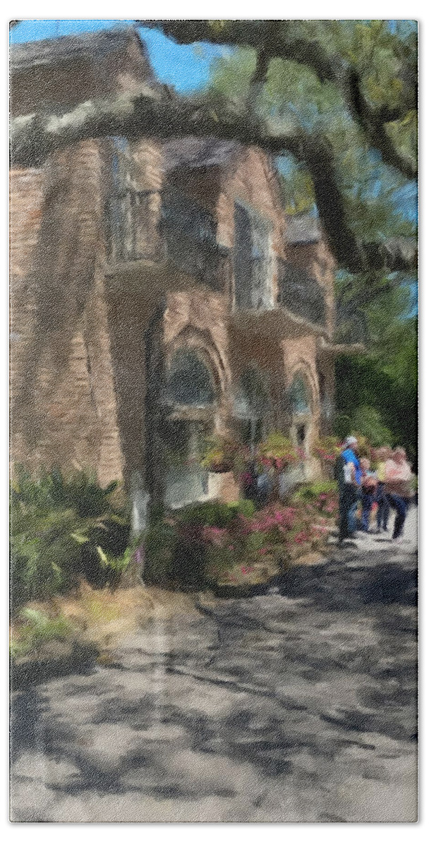 Bellingrath Beach Towel featuring the painting Estate Garden House by Gary Arnold