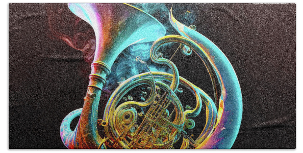 Ethereal Beach Sheet featuring the digital art Ethereal French Horn 6 by DC Langer