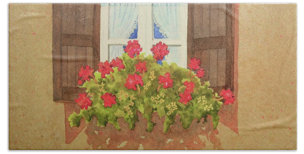 Window Beach Towel featuring the painting European Charm by Mary Ellen Mueller Legault