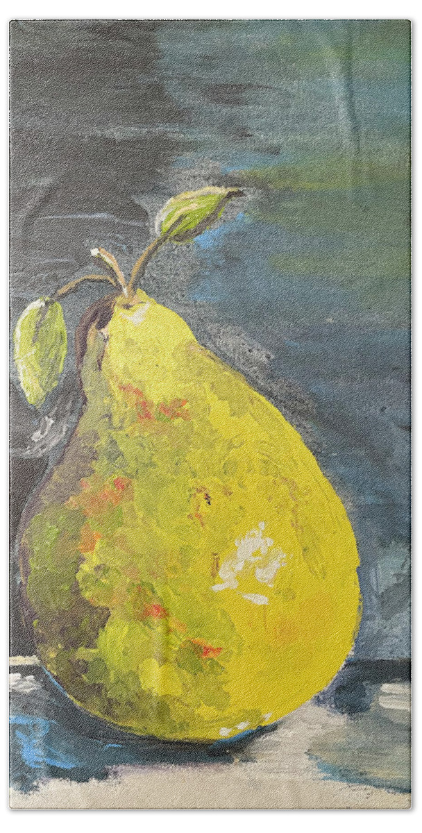 Pear Beach Towel featuring the mixed media French Pear by Linda Bailey