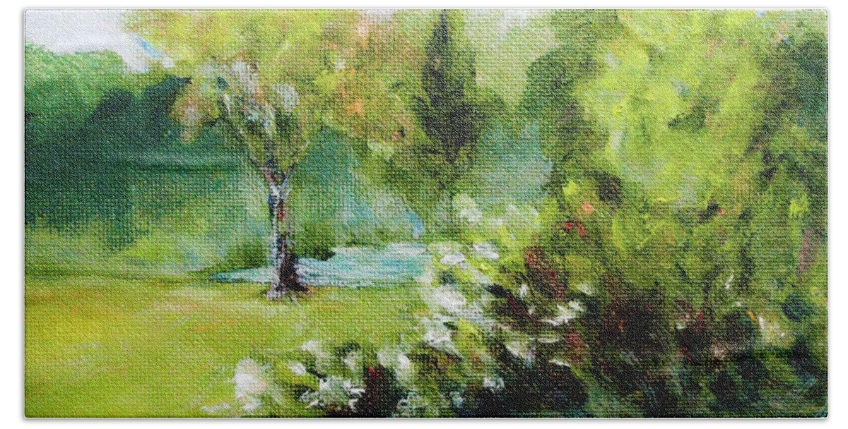Lee* Landscape Beach Towel featuring the painting Evening at Buckeye Woods by Lee Beuther