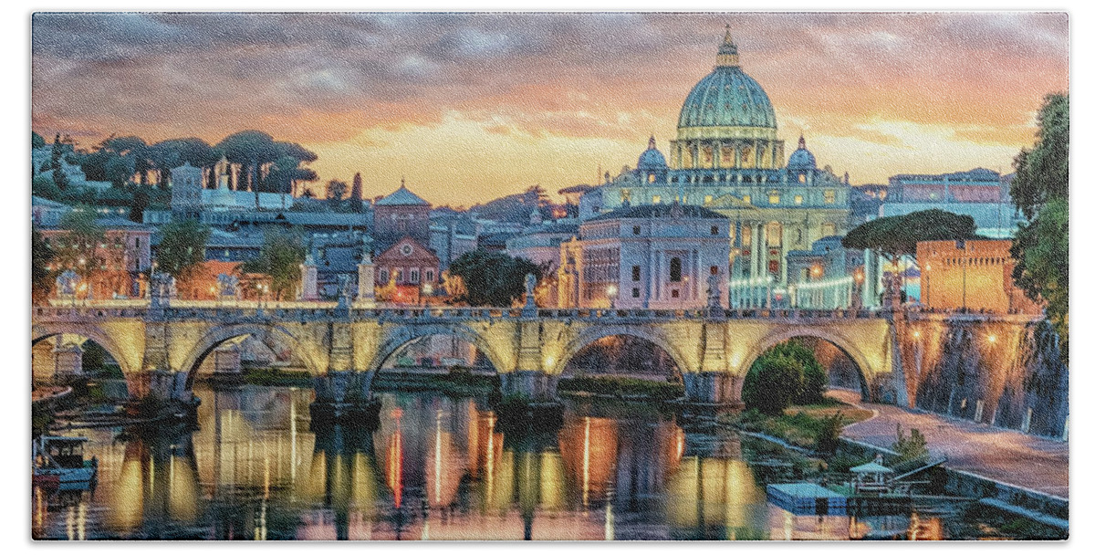 Above Beach Towel featuring the photograph Evening Light In Rome by Manjik Pictures