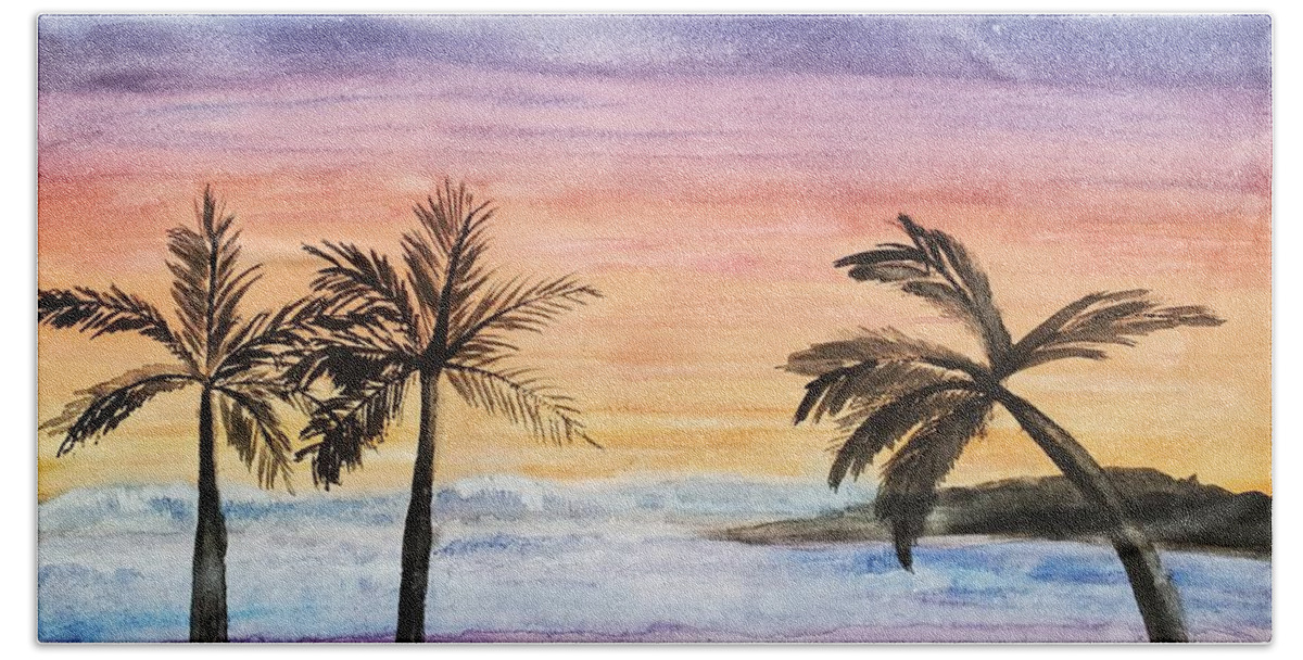 Palm Trees Beach Towel featuring the painting Evening Palms - Watercolor by Claudette Carlton