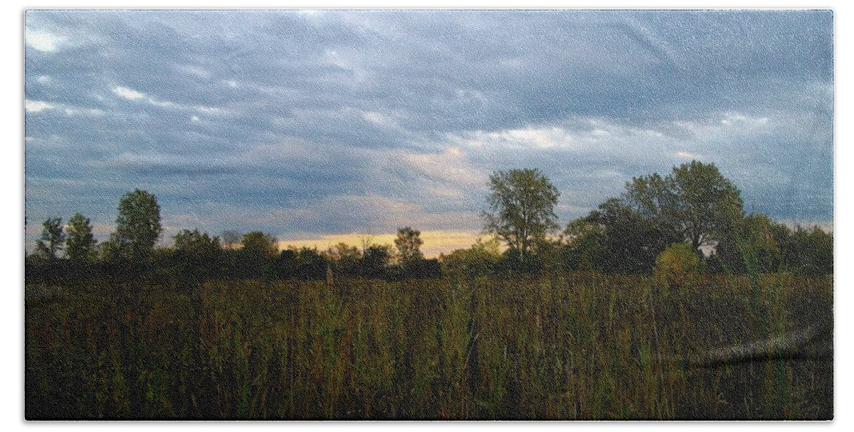 Nature Beach Towel featuring the photograph Evening Prairie Clouded Sky - Color - Frank J Casella by Frank J Casella