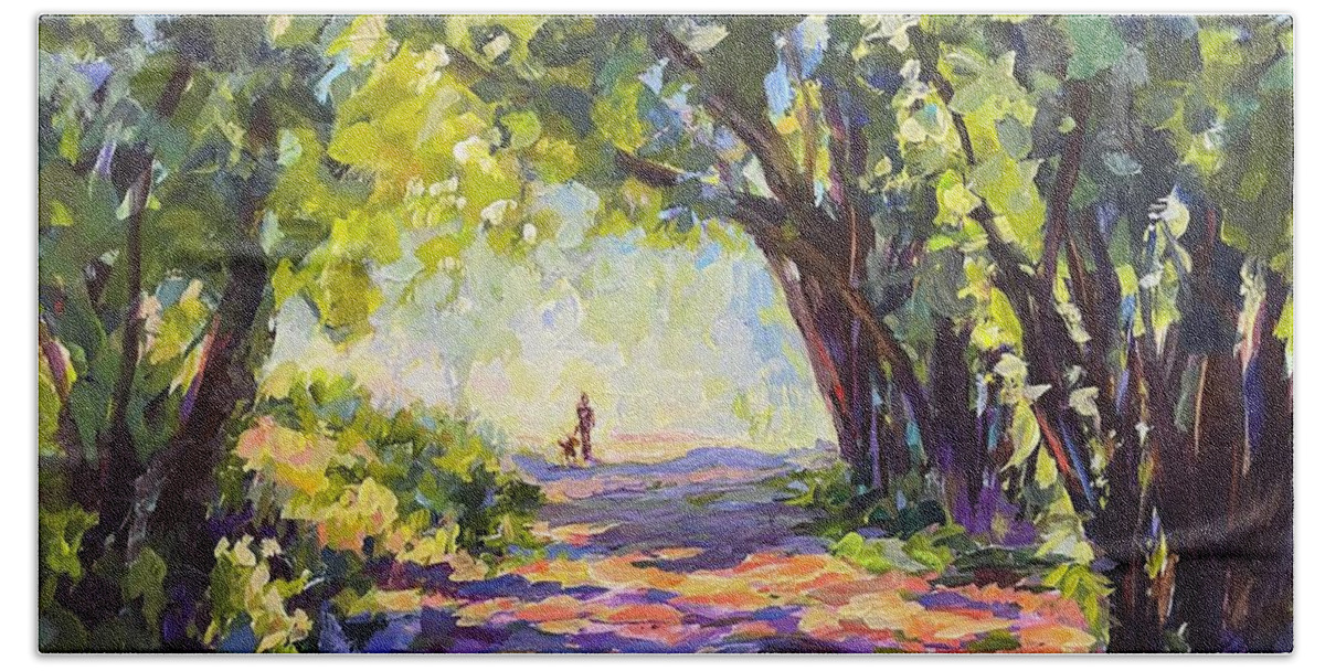 Trees Beach Towel featuring the painting Evening Walk by Madeleine Shulman