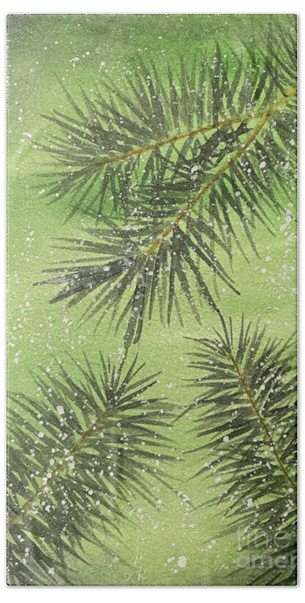Pine Beach Towel featuring the painting Evergreen Trio by Lisa Neuman