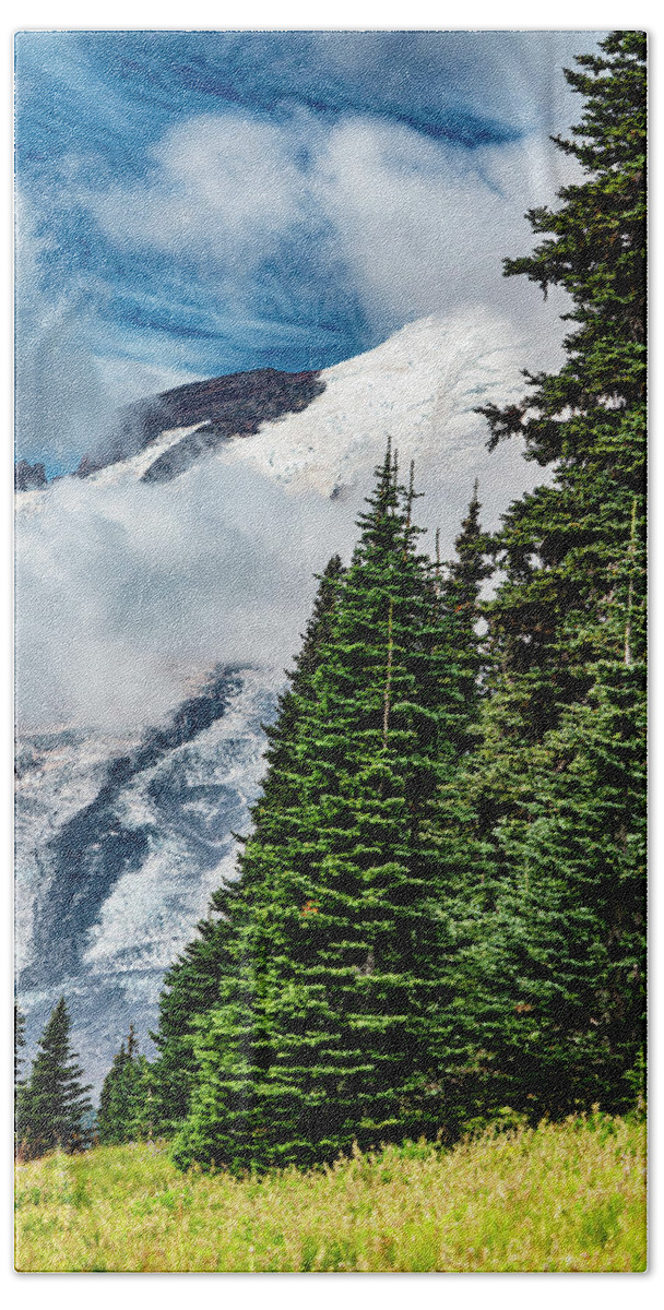 Evergreens Beach Towel featuring the photograph Evergreens Mountains Clouds in Washington State by Bob Slitzan