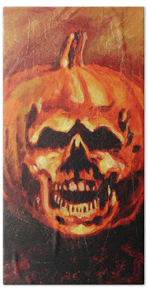 Halloween Beach Towel featuring the painting Evil Pumpkin Halloween II by Sv Bell