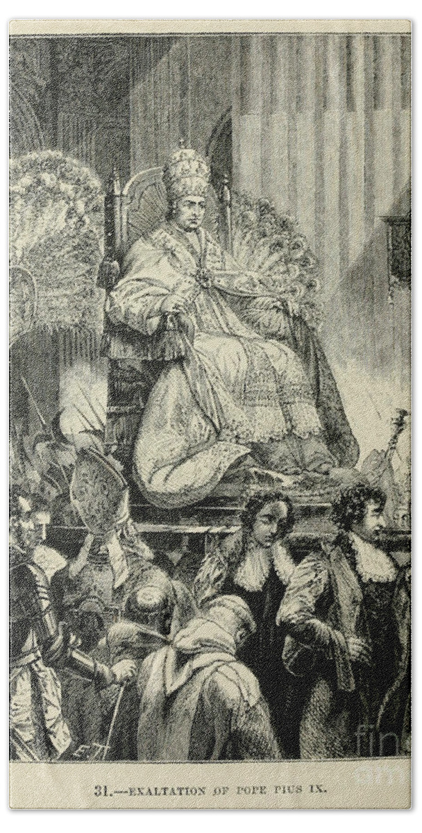 Exaltation Beach Towel featuring the drawing Exaltation of Pope Pius IX 1872 z1 by Historic illustrations