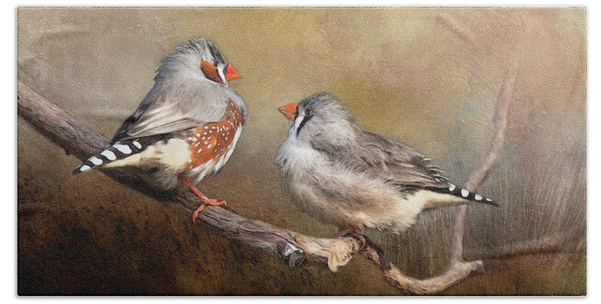 Finch Beach Towel featuring the photograph Exotic Zebra Finch by Theresa Tahara