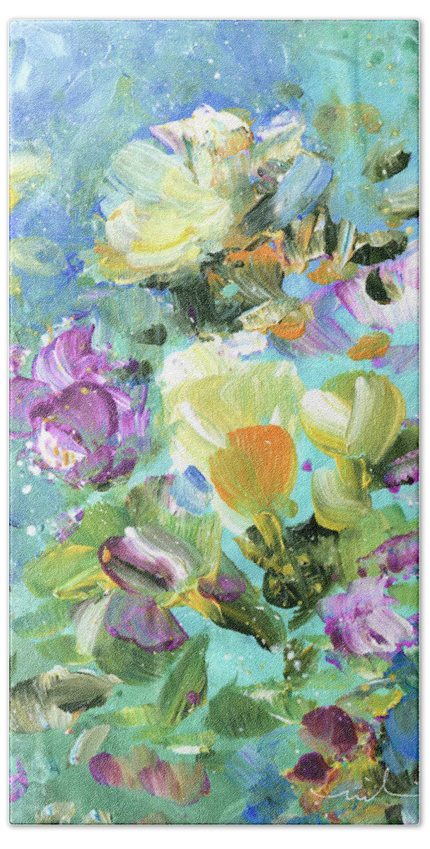 Flower Beach Towel featuring the painting Explosion Of Joy 22 Dyptic 02 by Miki De Goodaboom