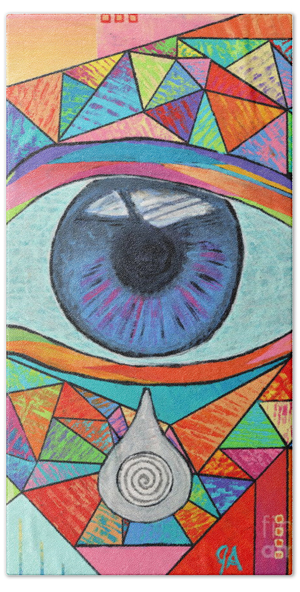 Eye Beach Sheet featuring the painting Eye With Silver Tear by Jeremy Aiyadurai