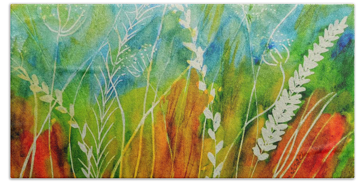 Grass Beach Towel featuring the painting Eyelevel With Nature by Shady Lane Studios-Karen Howard
