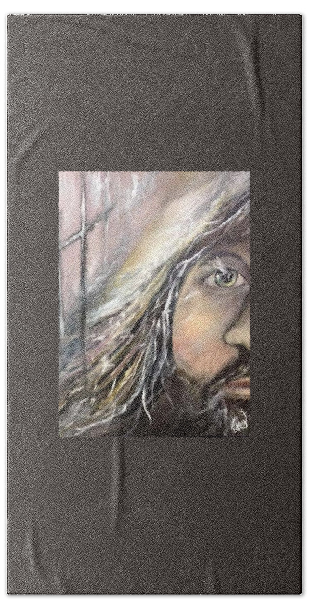 Christian Prophetic Jesus Beach Towel featuring the painting Face to Face by Brenda Kay Deyo