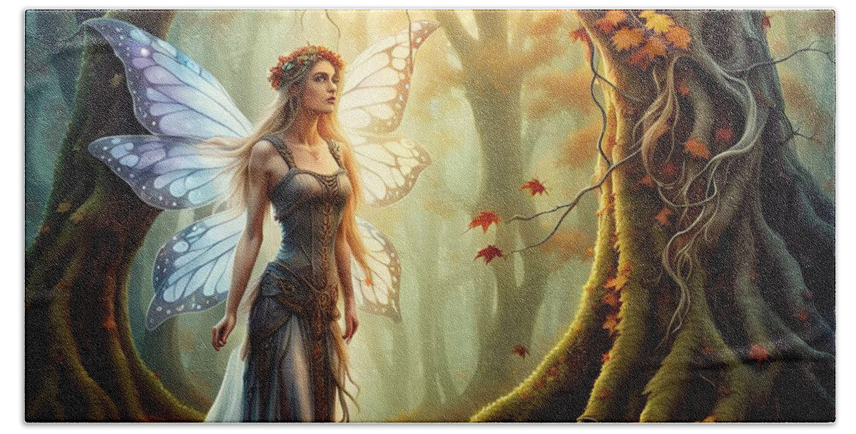 Fantasy Beach Towel featuring the painting Fairy Beauty by Petra Stephens