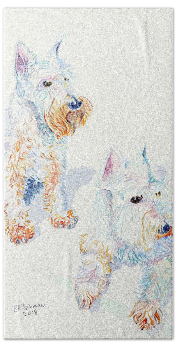 West Highland Terrier Beach Towel featuring the painting Faith and Zeke by Barbara F Johnson