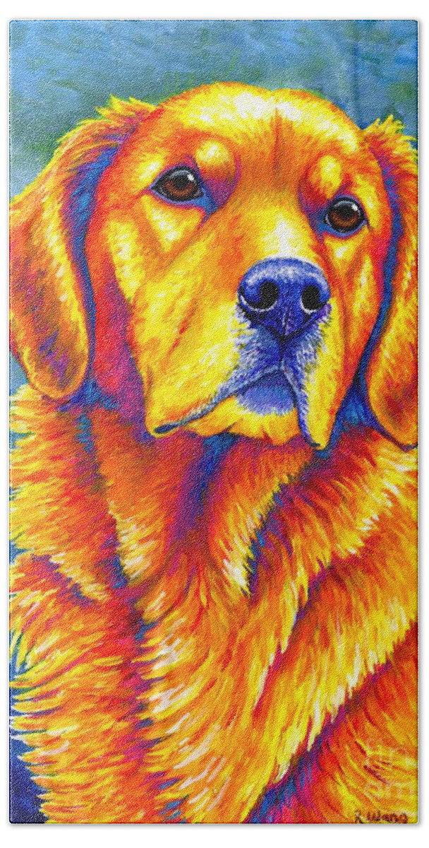 Golden Retriever Beach Towel featuring the painting Faithful Friend - Colorful Golden Retriever Dog by Rebecca Wang