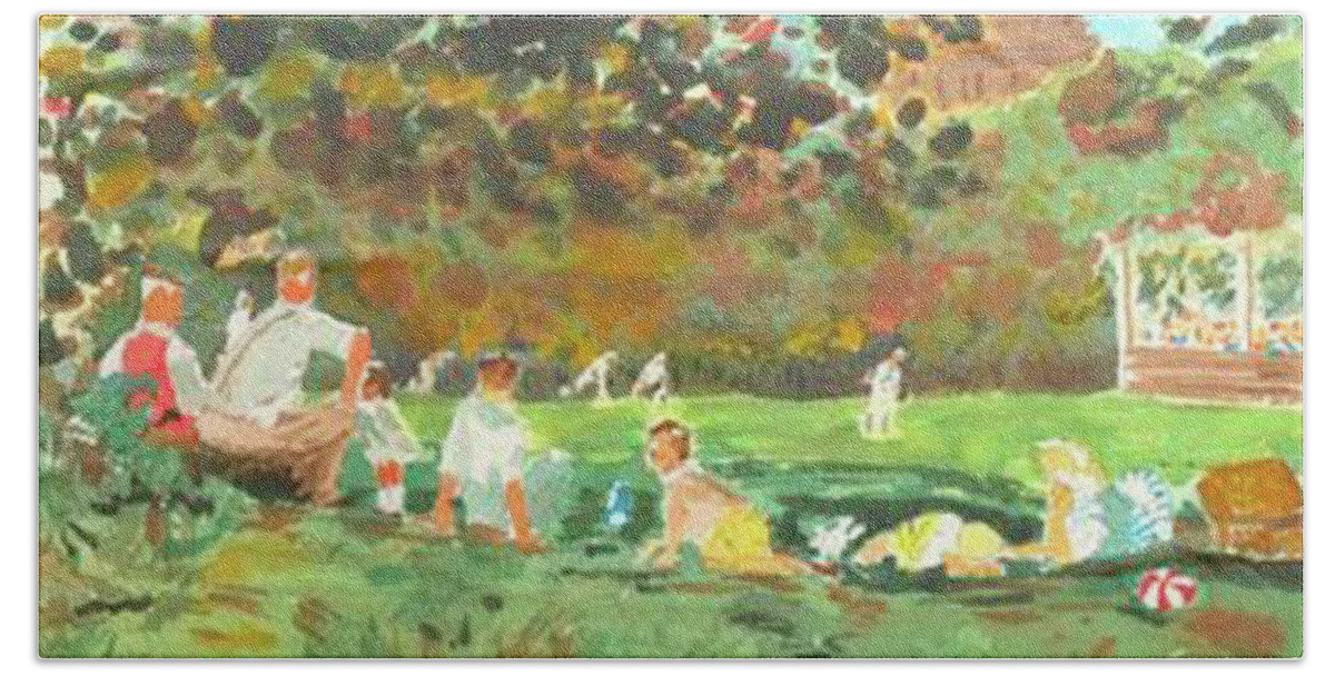  Beach Towel featuring the painting Fall Ball on the Mall by John Macarthur
