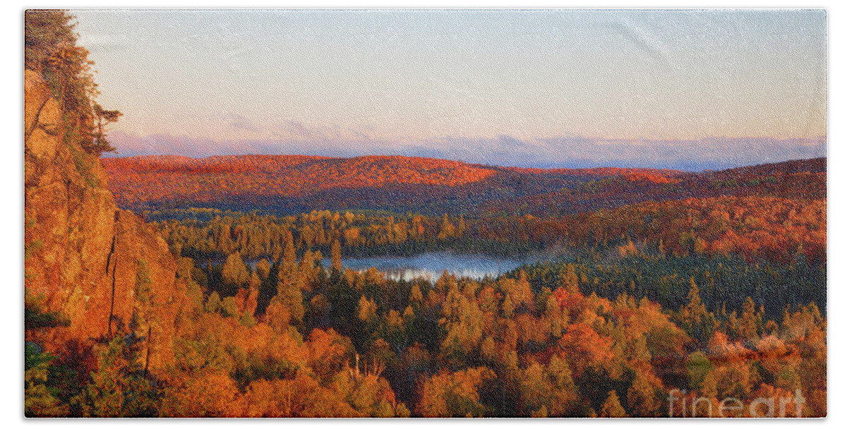 Autumn Beach Towel featuring the photograph Fall Colors Orberg Mountain North Shore Minnesota by Wayne Moran