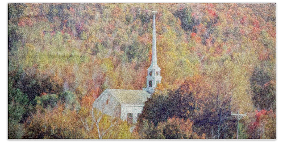 Fall Colors Beach Towel featuring the photograph Fall Colors surround Vermont Church by Jeff Folger