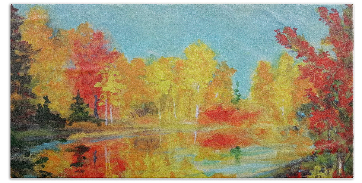 Acrylic Beach Towel featuring the painting Fall Impressions by Petra Burgmann