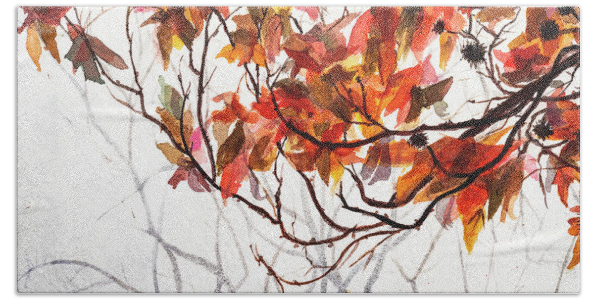 Art - Watercolor Beach Towel featuring the painting Fall Leaves - Watercolor Art by Sher Nasser