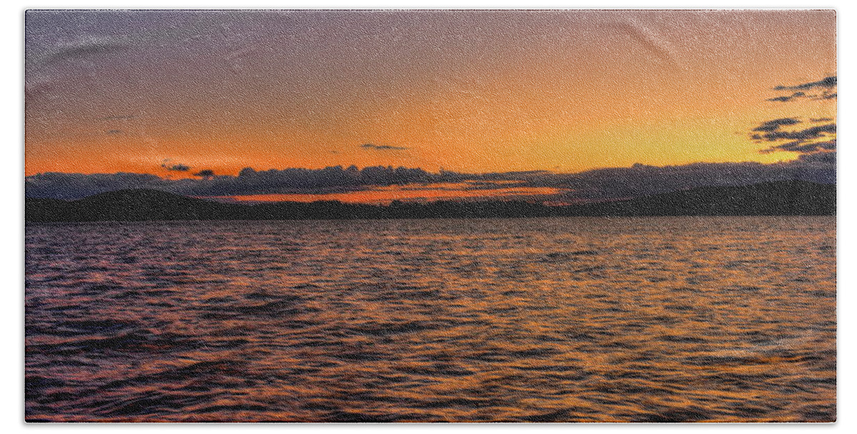Wausau Beach Towel featuring the photograph Fall Sunset And Reflection On Lake Wausau by Dale Kauzlaric