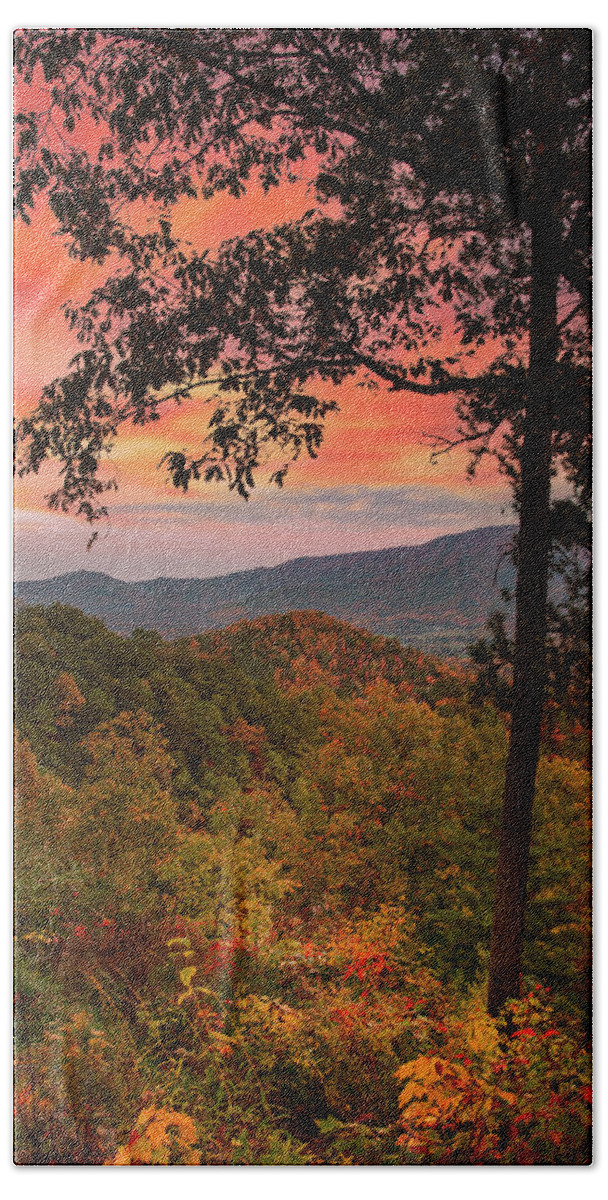 Fall Sunset In Smoky Mountains Beach Towel featuring the photograph Fall Sunset In Smoky Mountains by Dan Sproul