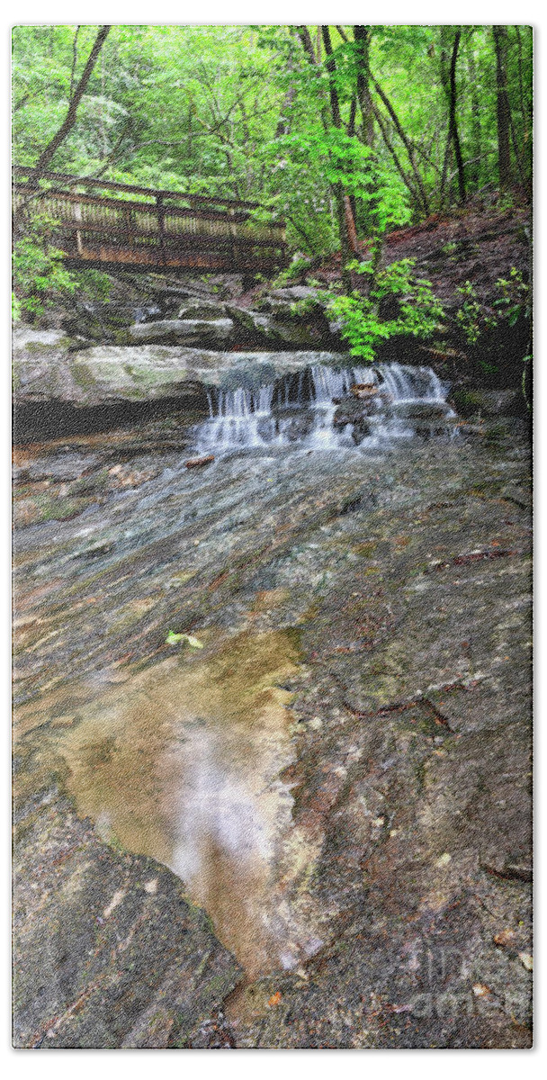Fall Creek Falls State Park Beach Towel featuring the photograph Falling Water And Bridge by Phil Perkins