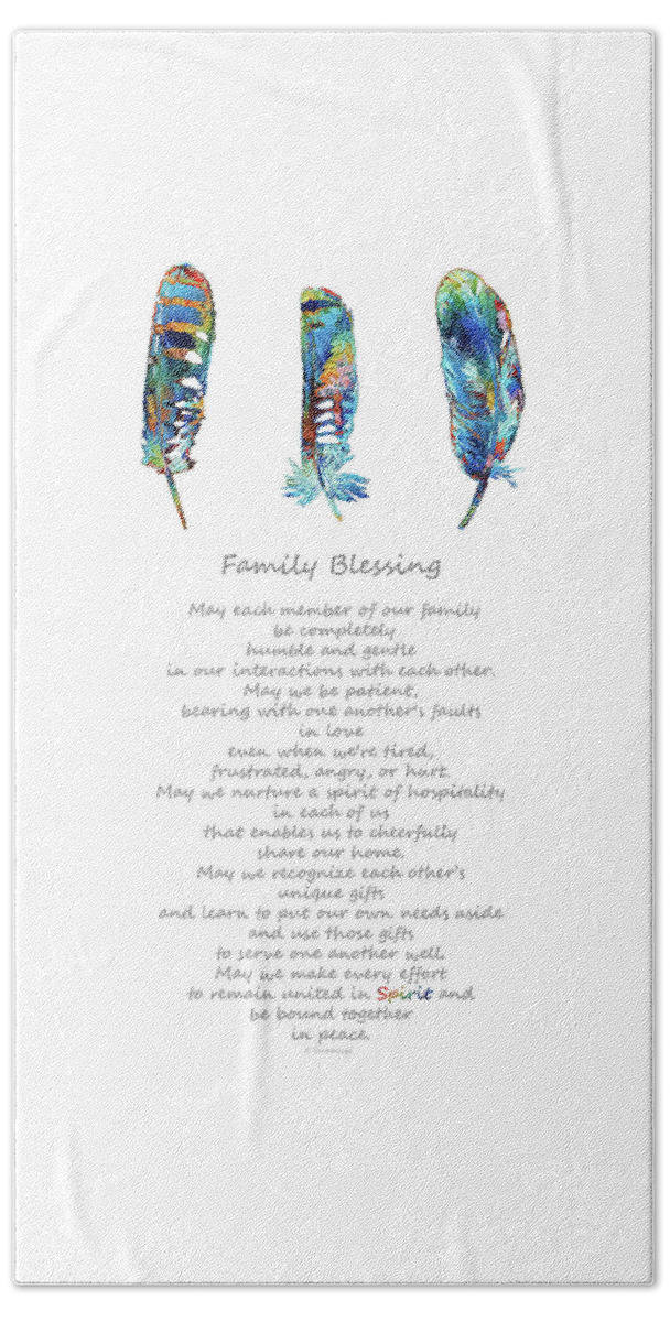 Rainbow Beach Towel featuring the painting Family Blessing Art - Colorful Feathers - Sharon Cummings by Sharon Cummings