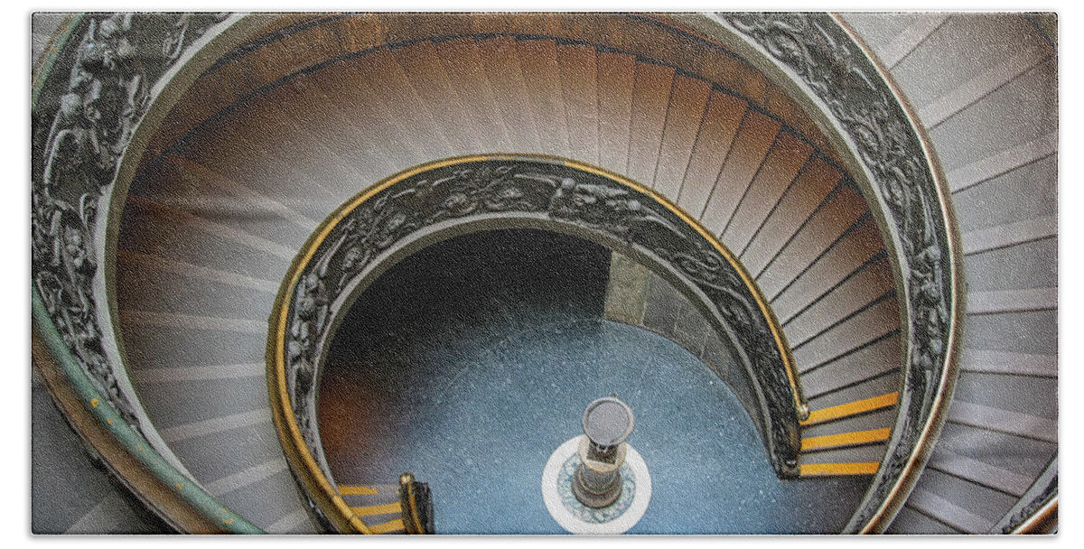 3scape Beach Towel featuring the photograph Famous Bramante Spiral Staircase at Vatican Museum by Adam Romanowicz