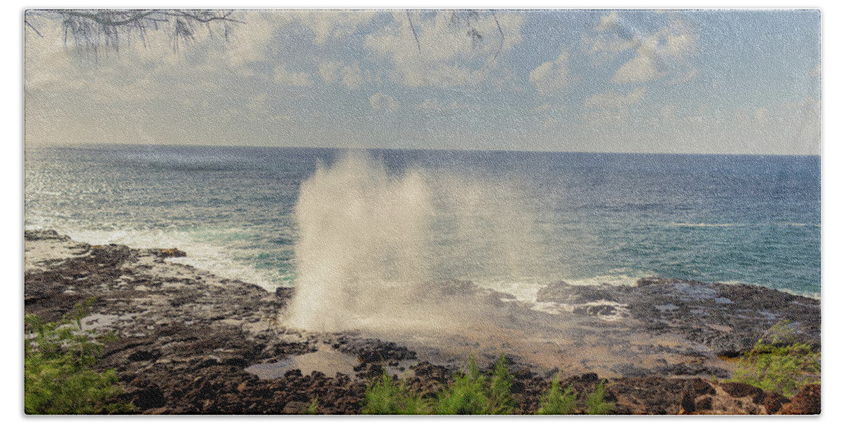 Spouting Horn Beach Towel featuring the photograph Famous Spouting Horn in Hawaii by Auden Johnson