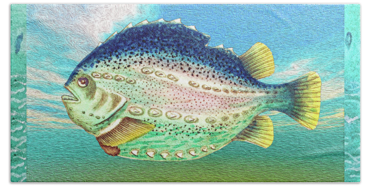 Cd Blue Fish Beach Towel featuring the mixed media Fancy Fish Portrait by Lorena Cassady