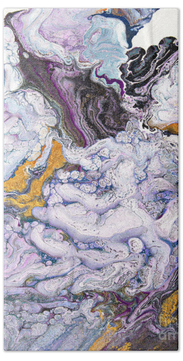 Puffy Clouds Textural Fantastic Abstract Multidimensional Beach Sheet featuring the painting Fantastical Cloud eating dragon by Priscilla Batzell Expressionist Art Studio Gallery