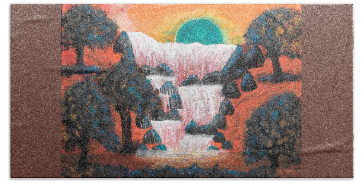 Waterfalls Beach Towel featuring the painting Fantasy Falls by Esoteric Gardens KN