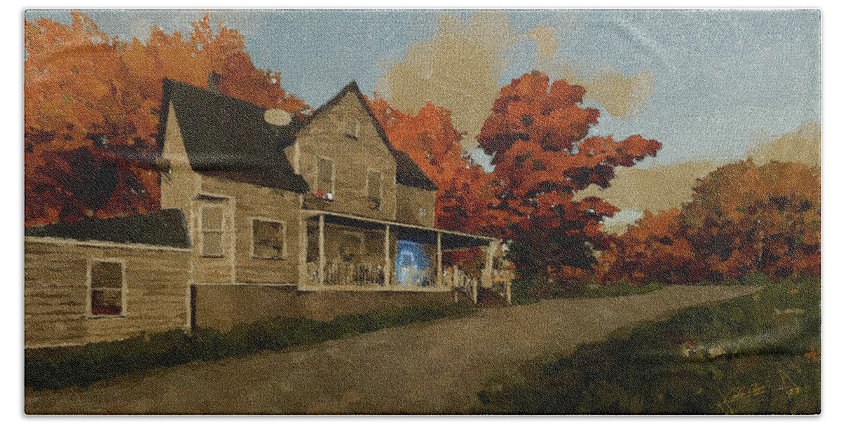 Farm Beach Towel featuring the painting Farm House by Charlie Roman
