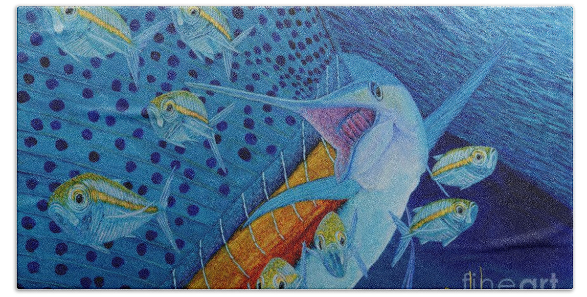 Sailfish Beach Towel featuring the painting Fast Lunch by David Joyner