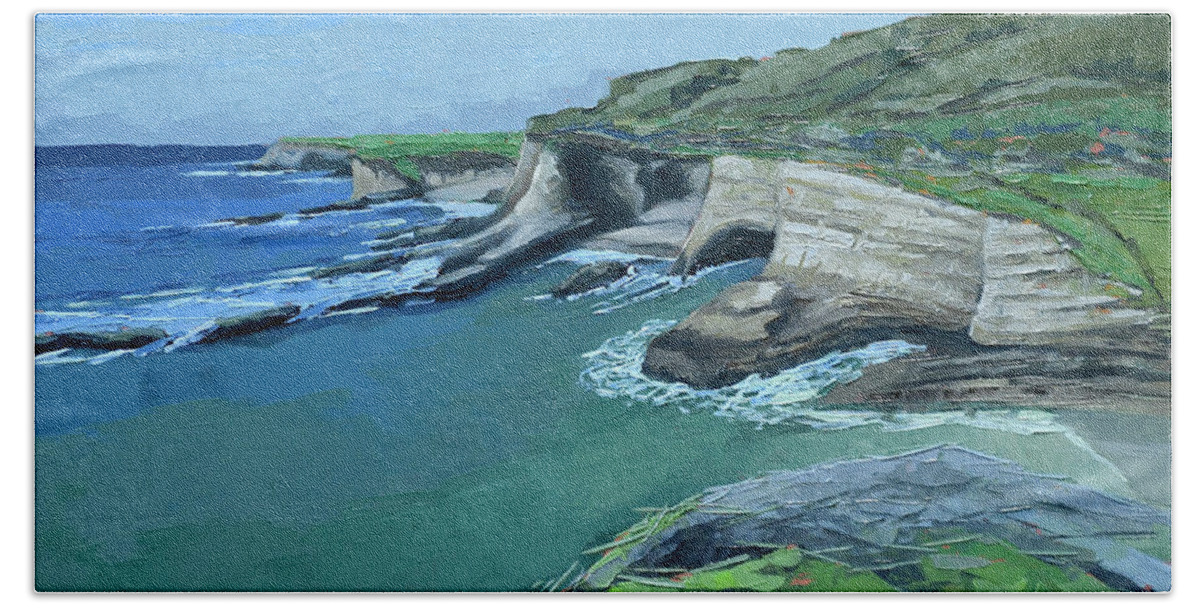 Santa Cruz Beach Towel featuring the painting Fern Cove - Wilder Ranch by PJ Kirk