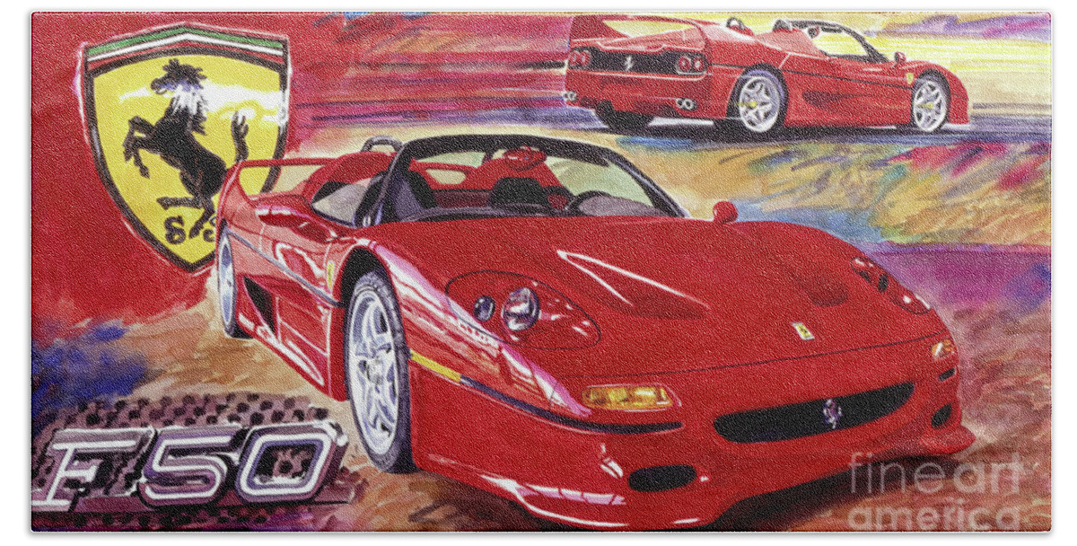 Ferrari Beach Towel featuring the painting Ferrari F50 by David Lloyd Glover
