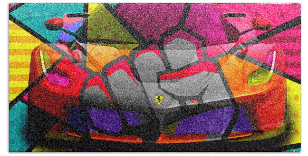 Ferrari Formula 1 Cockpit Beach Towel featuring the mixed media Ferrari Pop Art Power by Marvin Blaine