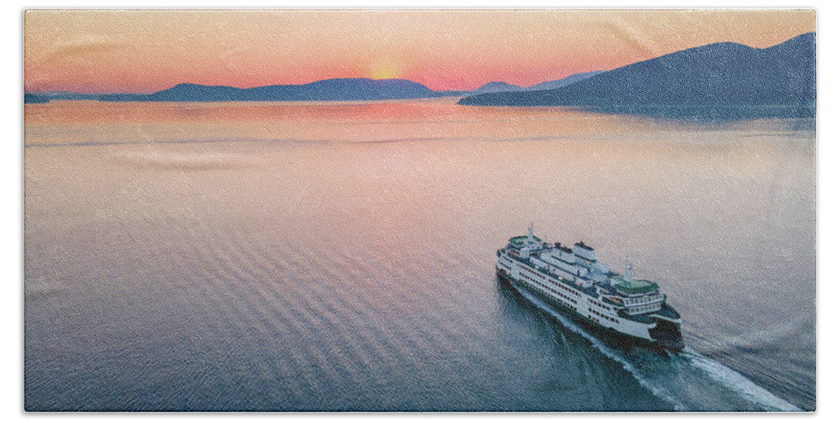 Sunset Beach Towel featuring the photograph Ferry Sunset 2 by Michael Rauwolf