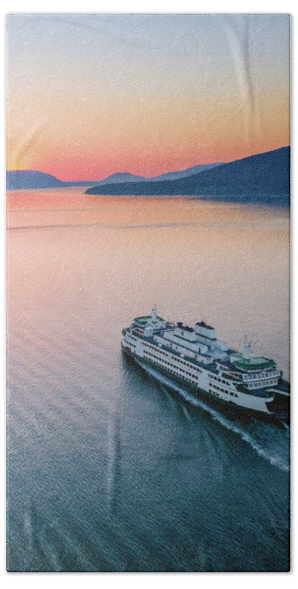 Sunset Beach Towel featuring the photograph Ferry Sunset2 Vertical by Michael Rauwolf