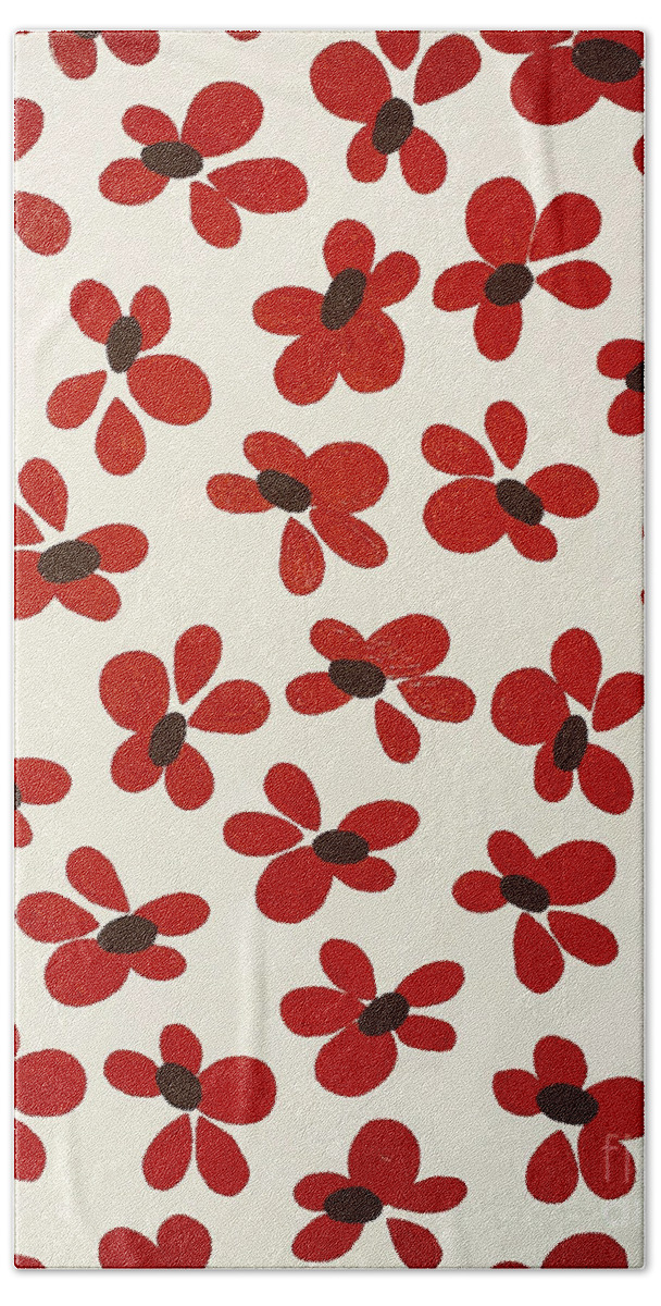 Festive Beach Towel featuring the painting Festive Red Flower Pattern Design by Christie Olstad